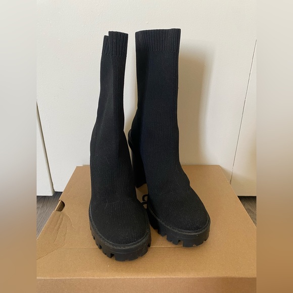 Zara Black Jersey Heeled Boots - Picture 4 of 5